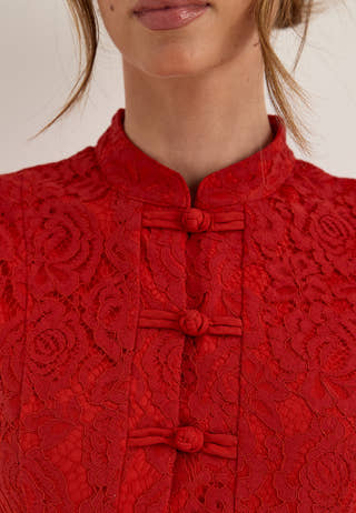 Frill Lace Dress Red