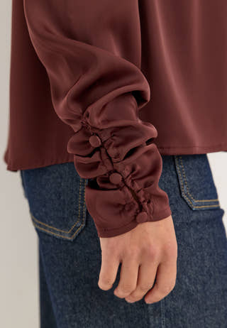 Satin Button Detail Blouse Red