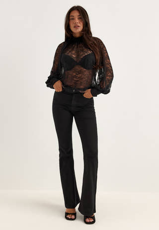 High Neck Lace Blouse Black