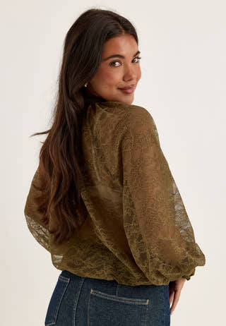 High Neck Lace Blouse Green