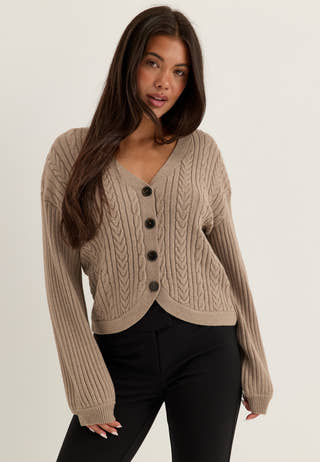 Cable Knit Cardigan Beige