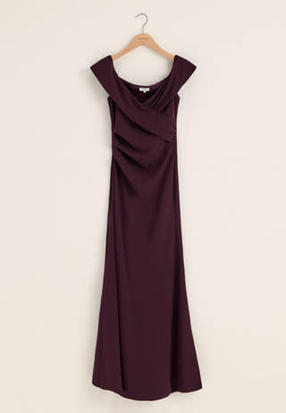 Off Shoulder Pleat Gown Purple