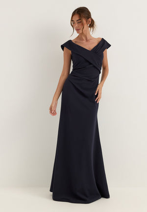 Off Shoulder Pleat Gown Blue