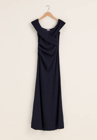 Off Shoulder Pleat Gown Blue