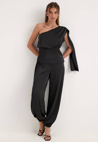 Satin Balloon Trousers Black