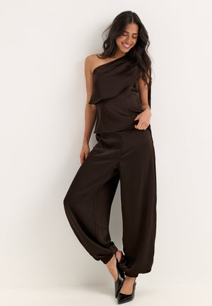 Satin Balloon Trousers Brown