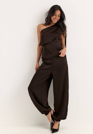 Satin Balloon Trousers Brown