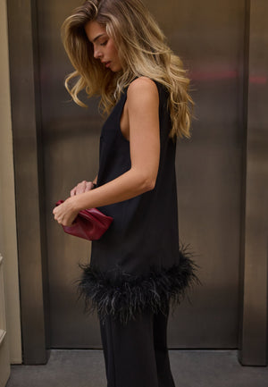 Feather-Hem Sleveless Tunic