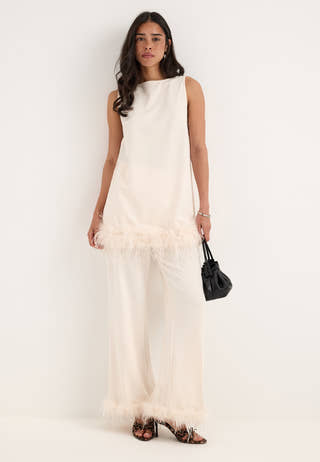 Feather-Hem Sleveless Tunic White