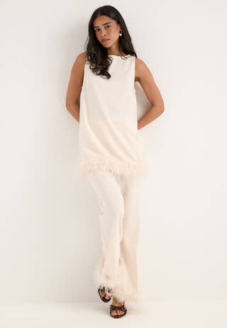 Feather-Hem Trousers White