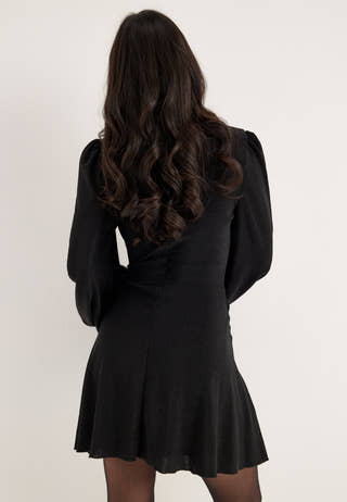 Puff Sleeve Sparkling Short Dress Black