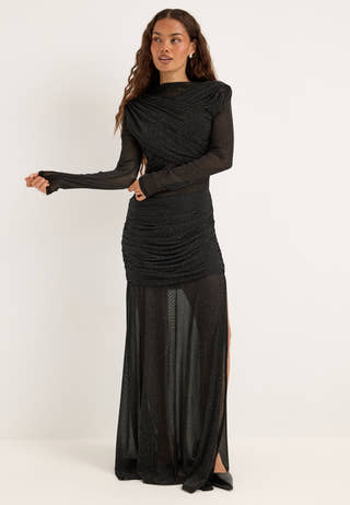 Draped Ruched Two-Way Dress Black