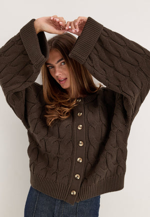 Cable Knitted Cardigan Brown