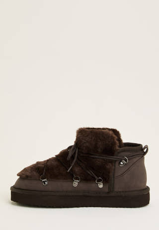 Lacing Faux Fur Boot Brown