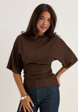 Funnel Neck Top Brown