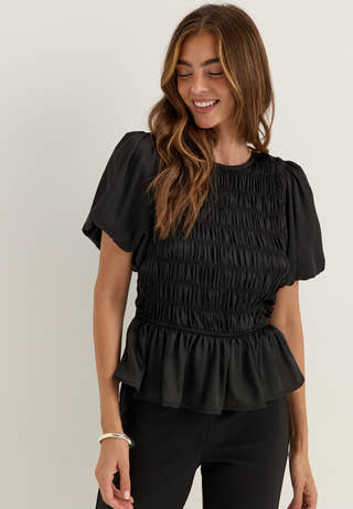 Smock Satin Blouse Black