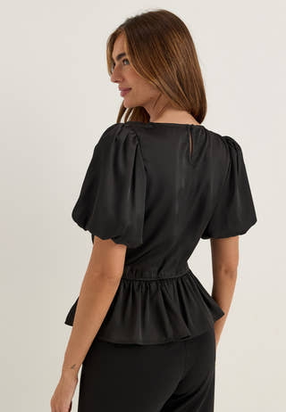 Smock Satin Blouse Black