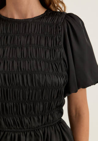 Smock Satin Blouse Black
