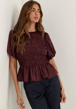 Smock Satin Blouse Purple