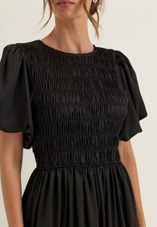 Smock Satin Maxi Dress Black