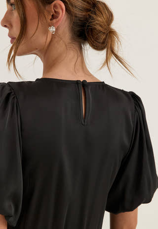 Smock Satin Maxi Dress Black