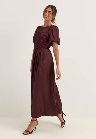 Smock Satin Maxi Dress Purple