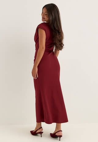 Asymmetric Draped Midi Dress Red