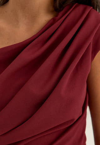 Asymmetric Draped Midi Dress Red
