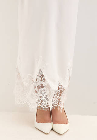 Lace Satin Maxi Dress White