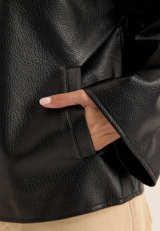 Fur Collar PU Jacket Black