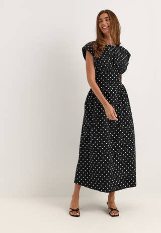 V-shaped Rushed Midi Dress Dotted