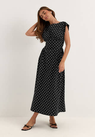V-shaped Rushed Midi Dress Dotted
