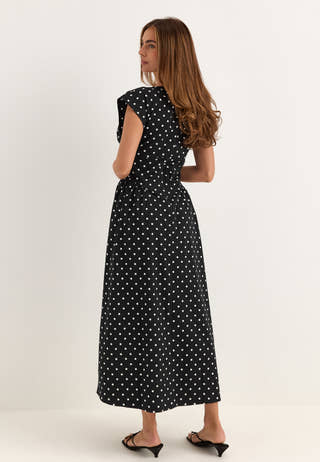 V-shaped Rushed Midi Dress Dotted