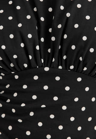 V-shaped Rushed Midi Dress Dotted