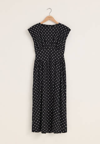 V-shaped Rushed Midi Dress Dotted
