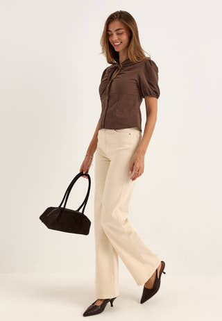Ruched Keyhole Shirt Brown