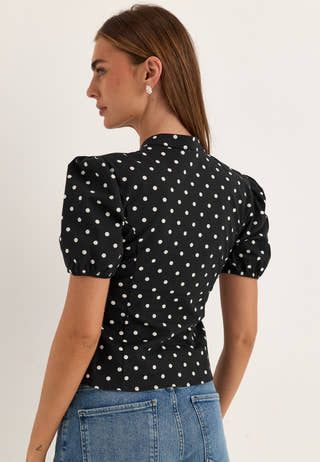 Ruched Keyhole Shirt Dotted