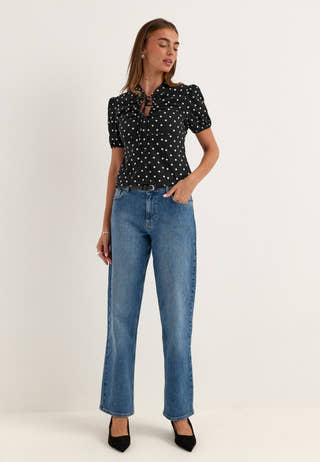 Ruched Keyhole Shirt Dotted