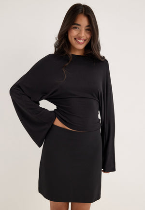 Long Sleeve Fitted Top Black