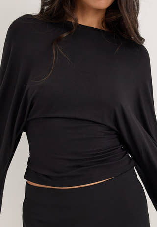 Long Sleeve Fitted Top Black