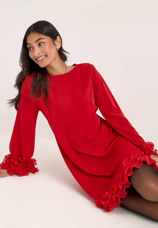 A-line Flounce Dress Red