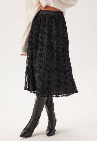 3D Flower Midi Skirt