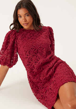 3D Flower Puff Sleeve Dress