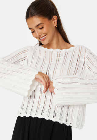 Boat Neck Structure Knitted Sweater