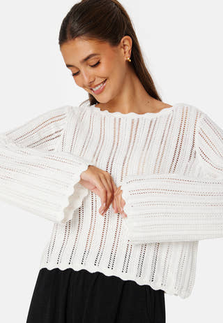 Boat Neck Structure Knitted Sweater