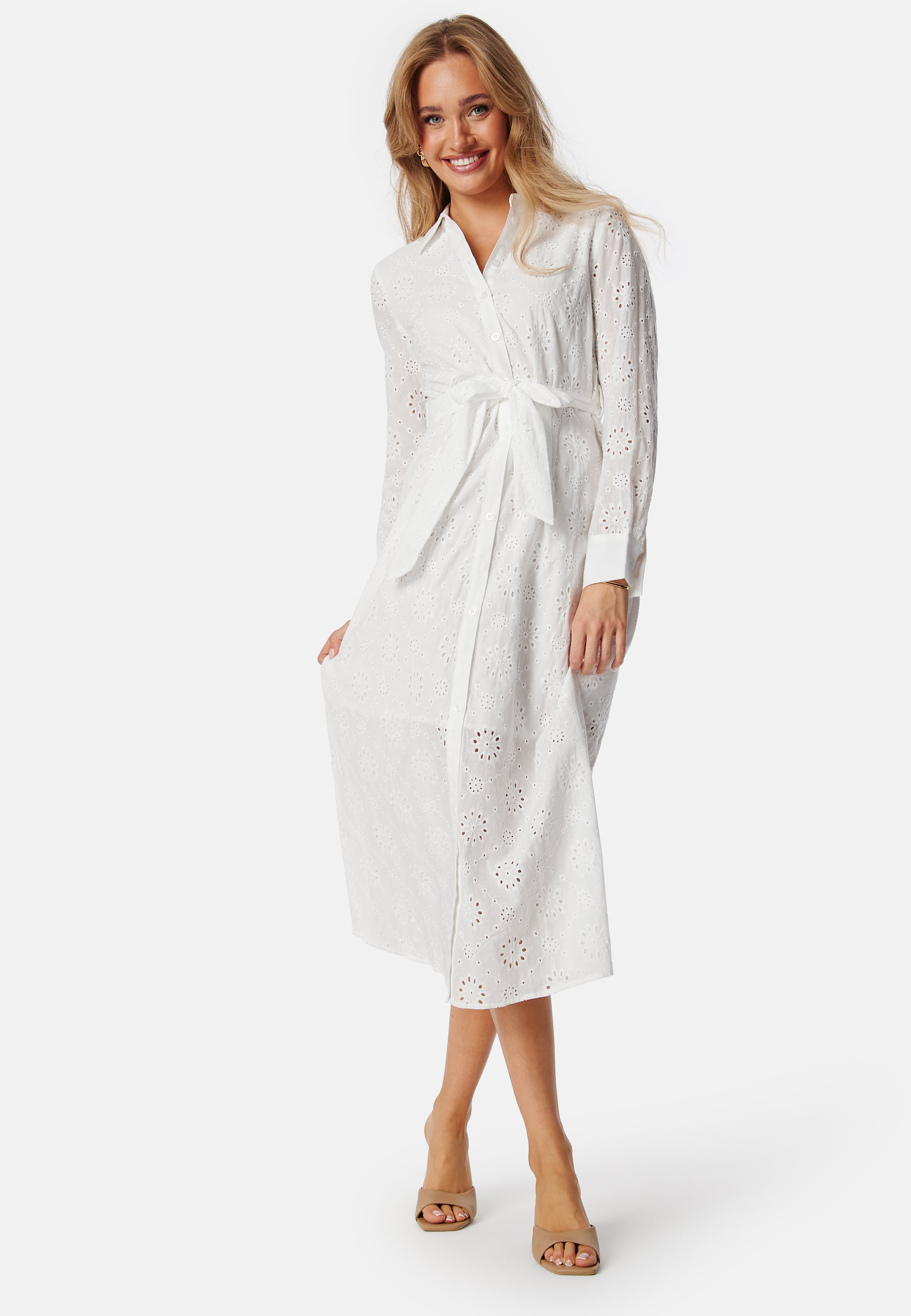 Bubbleroom Belted Broderie Anglaise Shirt Dress