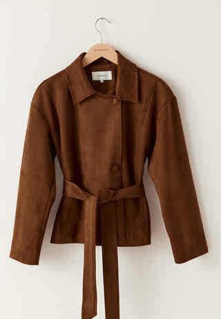Belted Faux Suede Jacket