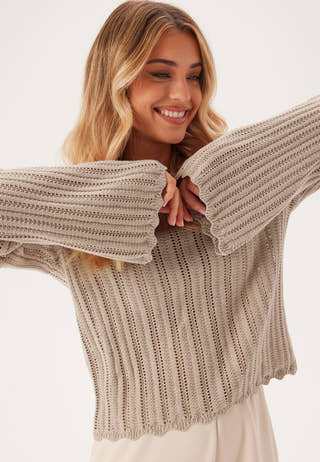 Boat Neck Structure Knitted Sweater