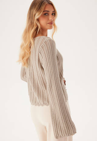 Boat Neck Structure Knitted Sweater