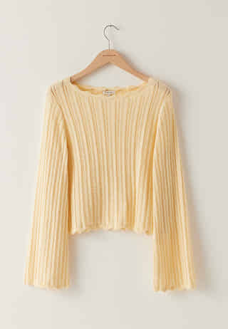 Boat Neck Structure Knitted Sweater